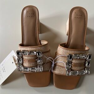 A New Day Brown Heeled Sandals with Crystal Accents